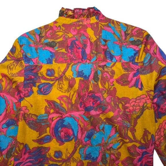 Sundance Multicolored Floral Button Up Ruffle Cotton Blouse SZ Petite M - Picture 4 of 11